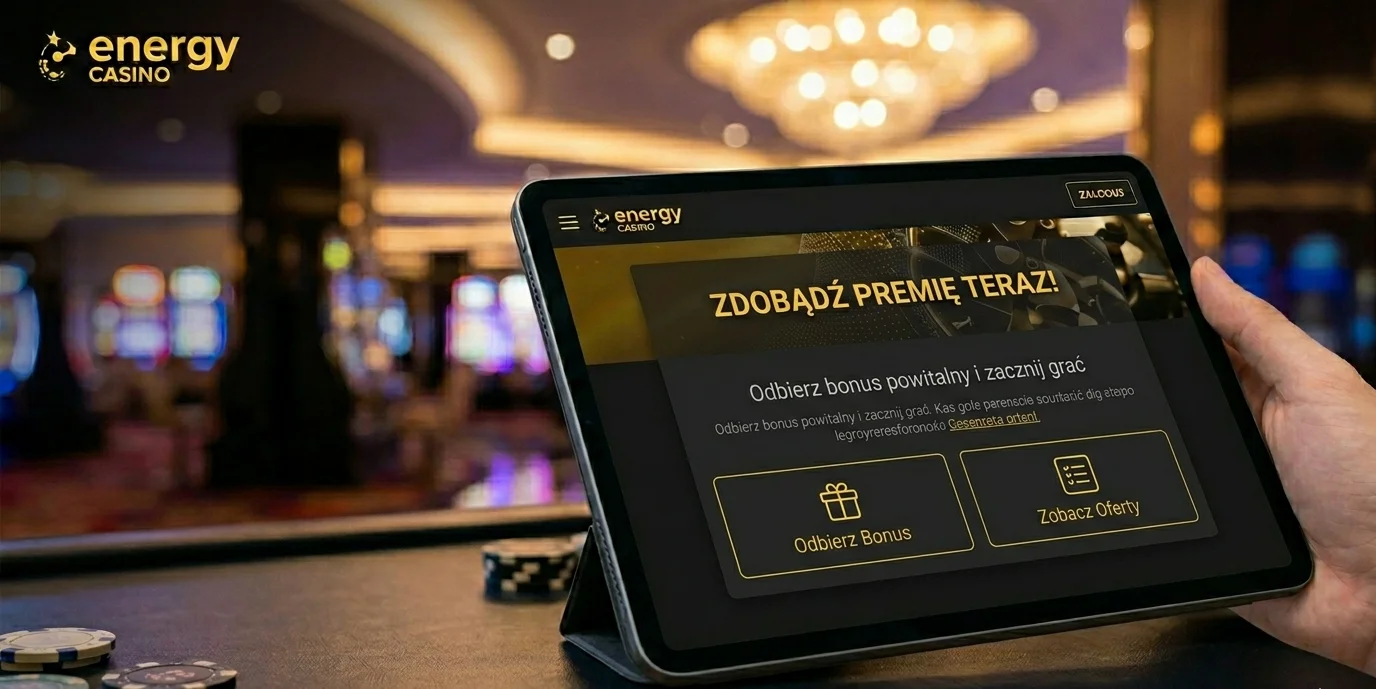 Ekran odbioru energy casino bonus powitalny na tablecie